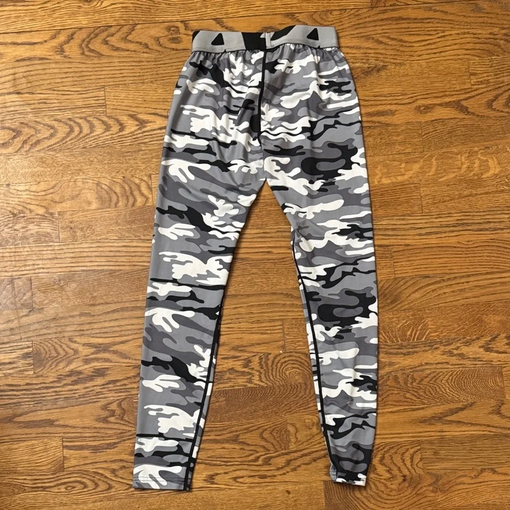 TSLA Kids Camouflage Leggings - Black, Gray, and White Youth Small